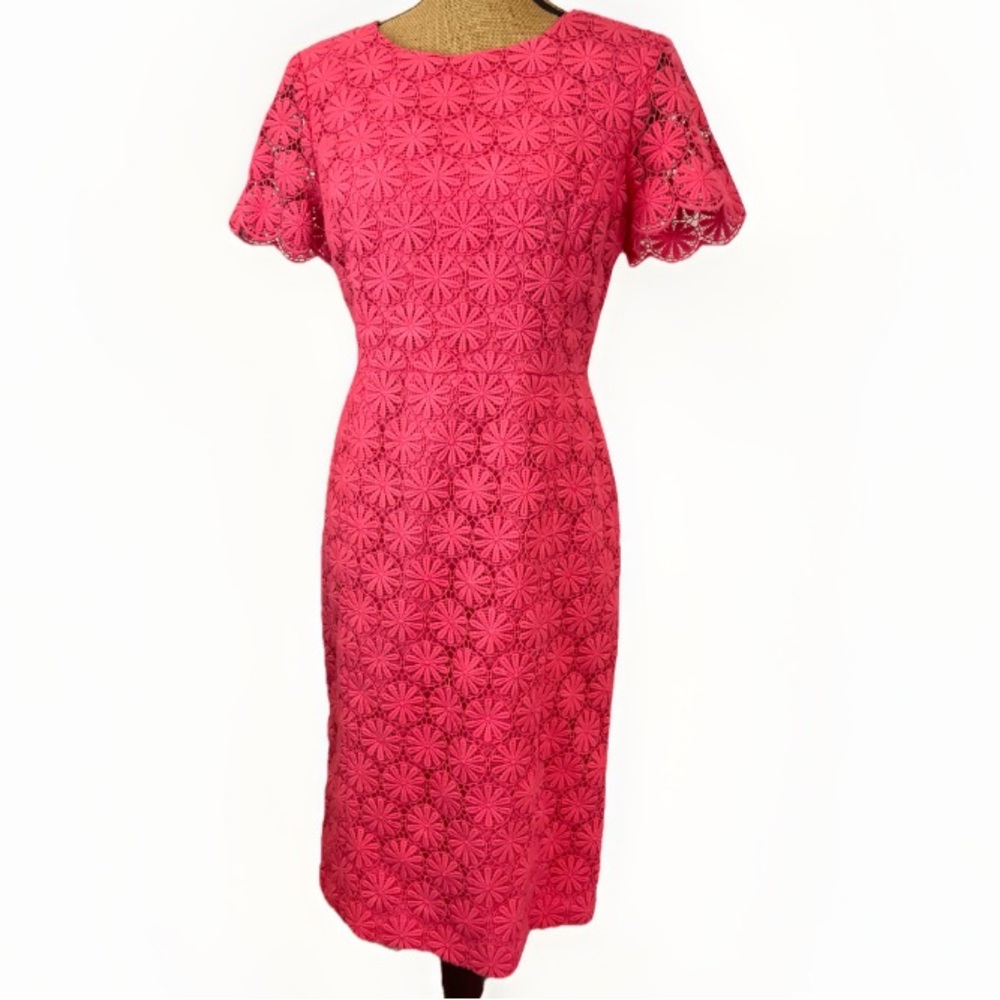 Talbots Crochet Lace Midi Sheath Dress Short Sleves Fitted Dark Pink Size 6